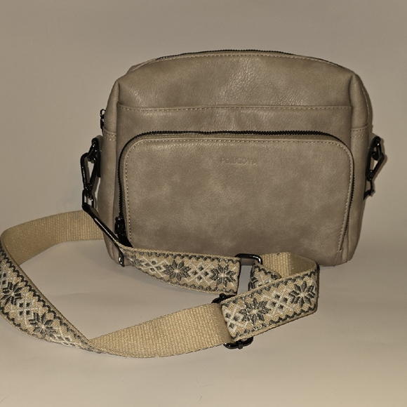 poiugoya Handbags - POIUGOYA Vegan Leather Crossbody Purse RFID Wallet Cream/Tan